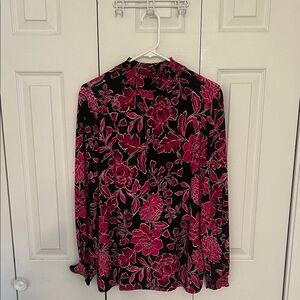 Anne Klein Black and Pink Floral Blouse